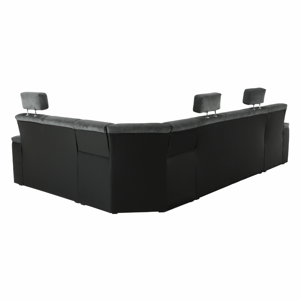 Colţar, piele ecologică negru/material, model dreapta, SANTIAGO U
