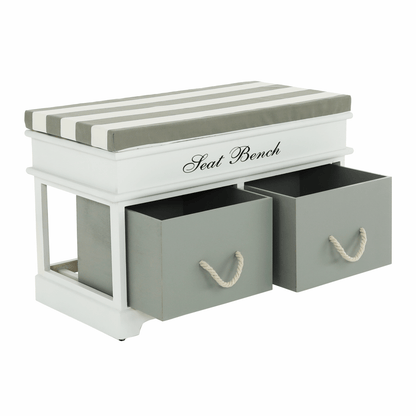 Bancă cu  pernă, 2 sertare, alb/gri, SEAT BENCH  2 NEW