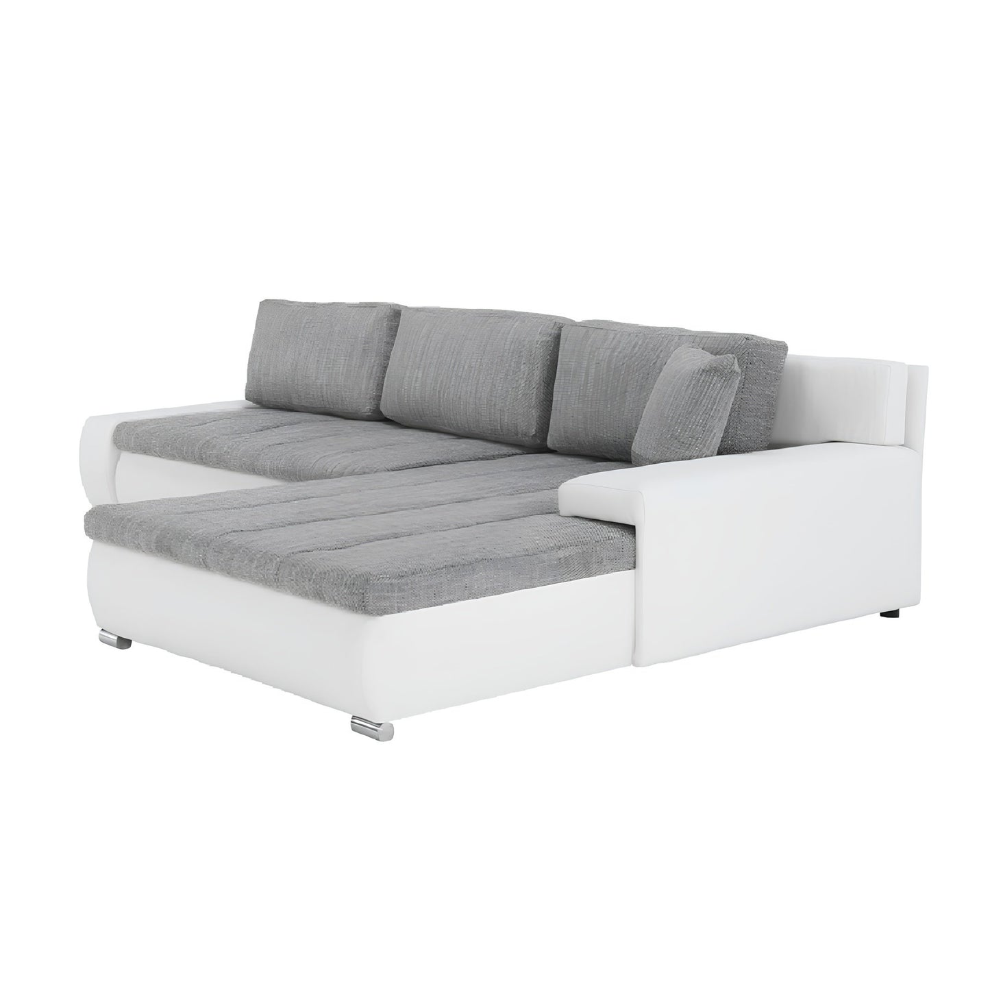 Colţar, piele ecologică/ alb/material  gri melir, TONIKS