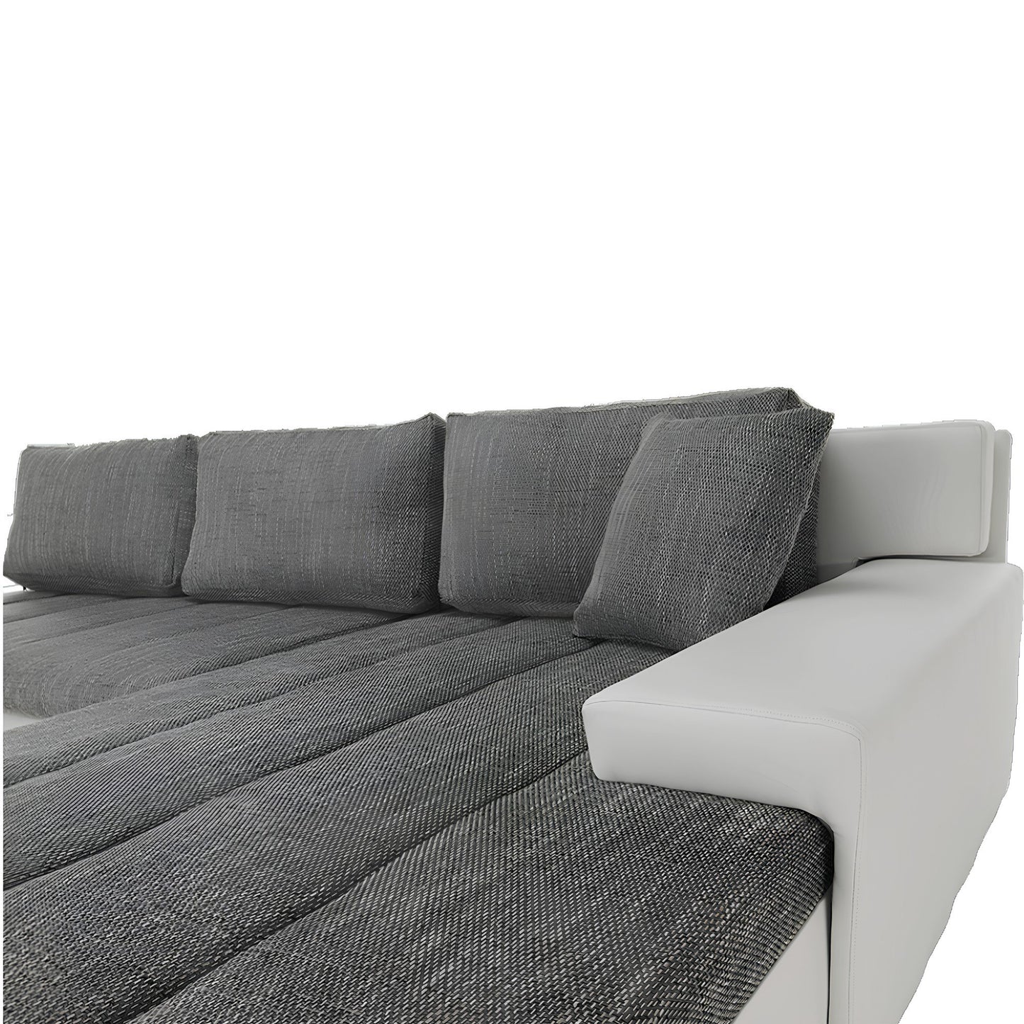 Colţar, piele ecologică/ alb/material  gri melir, TONIKS