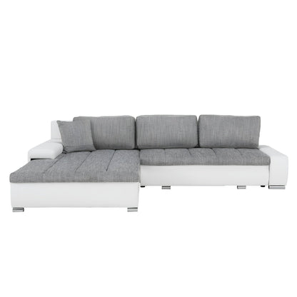 Colţar, piele ecologică/ alb/material  gri melir, TONIKS
