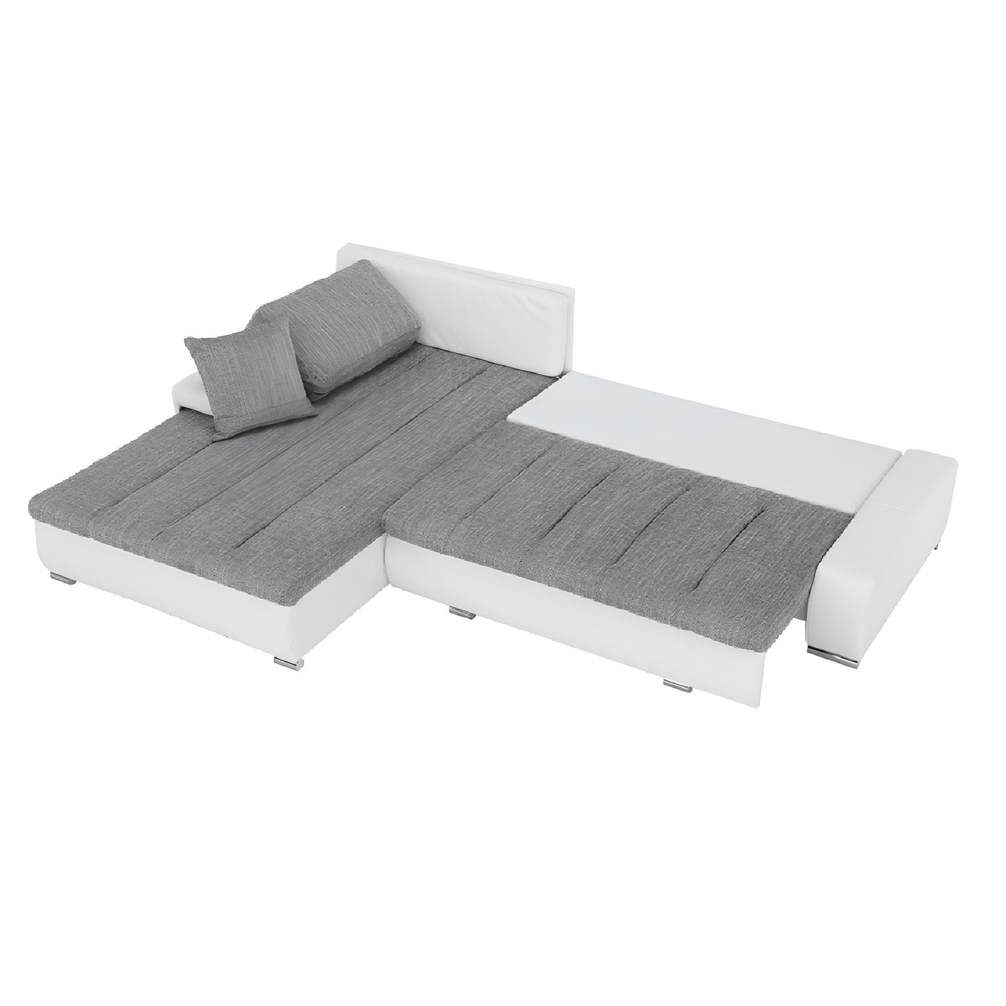 Colţar, piele ecologică/ alb/material  gri melir, TONIKS