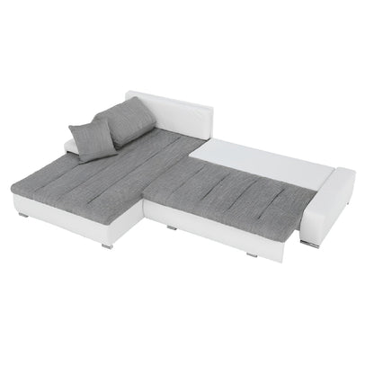 Colţar, piele ecologică/ alb/material  gri melir, TONIKS