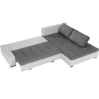 Colţar, piele ecologică/ alb/material  gri melir, TONIKS
