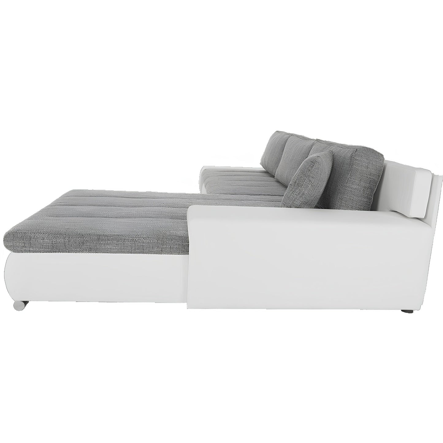 Colţar, piele ecologică/ alb/material  gri melir, TONIKS