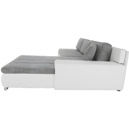 Colţar, piele ecologică/ alb/material  gri melir, TONIKS