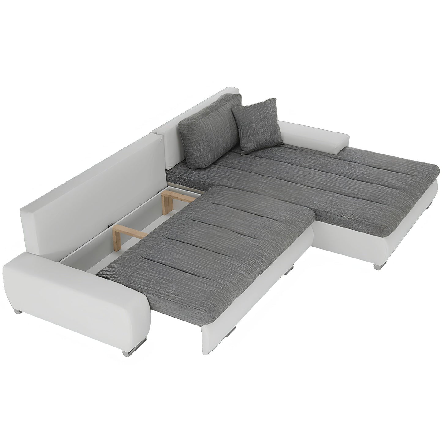 Colţar, piele ecologică/ alb/material  gri melir, TONIKS