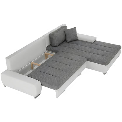 Colţar, piele ecologică/ alb/material  gri melir, TONIKS