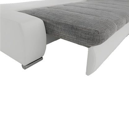 Colţar, piele ecologică/ alb/material  gri melir, TONIKS