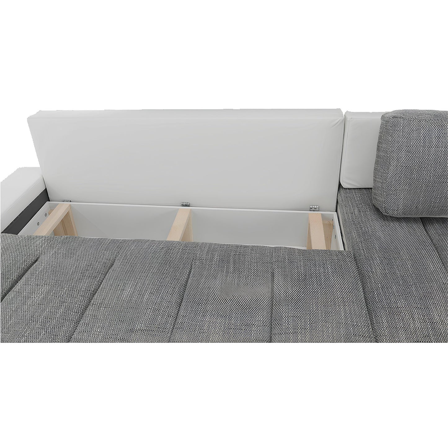 Colţar, piele ecologică/ alb/material  gri melir, TONIKS