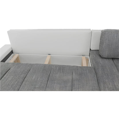 Colţar, piele ecologică/ alb/material  gri melir, TONIKS