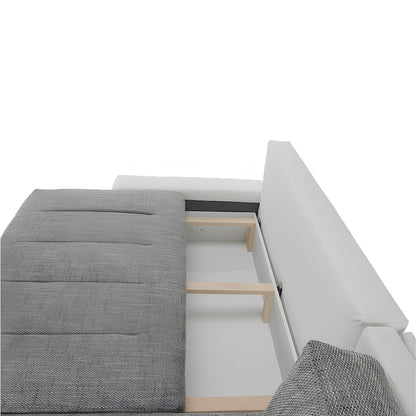 Colţar, piele ecologică/ alb/material  gri melir, TONIKS