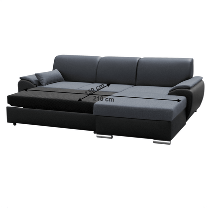 Colţar extensibil, negru/gri închis, model dreapta, EMILY