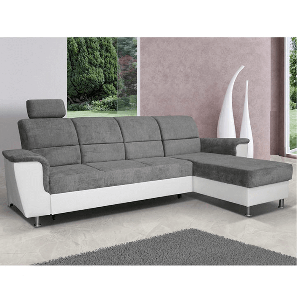 Colţar mic, piele ecologică alb/material textil gri, model dreapta, SANTIAGO COLŢAR MIC