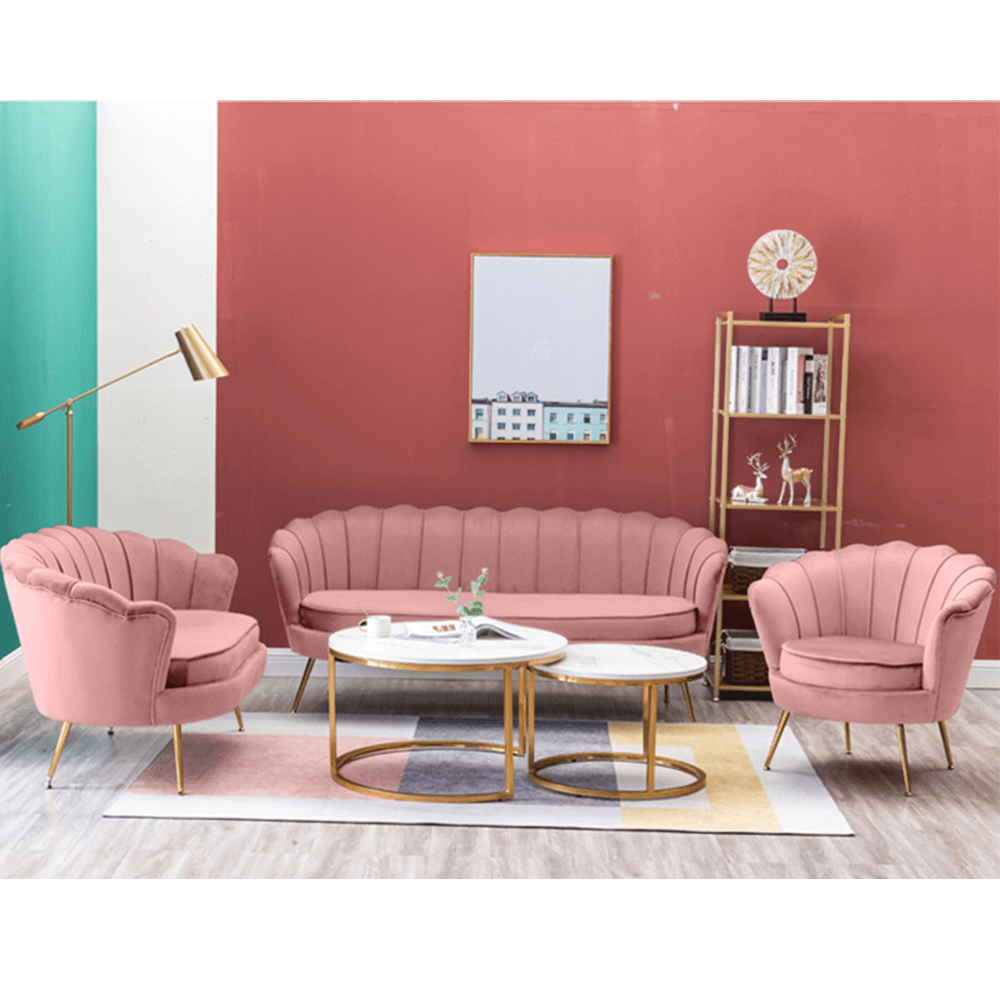 Fotoliu în stil Art-deco, catifea Velvet roz/crom auriu, NOBLIN