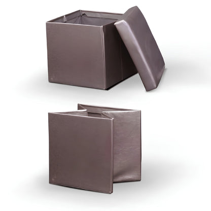 Taburet pliabil, piele eco maro închis, TELA NEW
