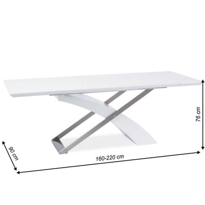 Masă extensibilă de bucătărie, alb extra strălucitor/metal, 160-220x90 cm, KROS