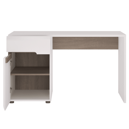Masă PC, alb extra lucios HG/stejar sonoma închis trufă, LYNATET Tip 80