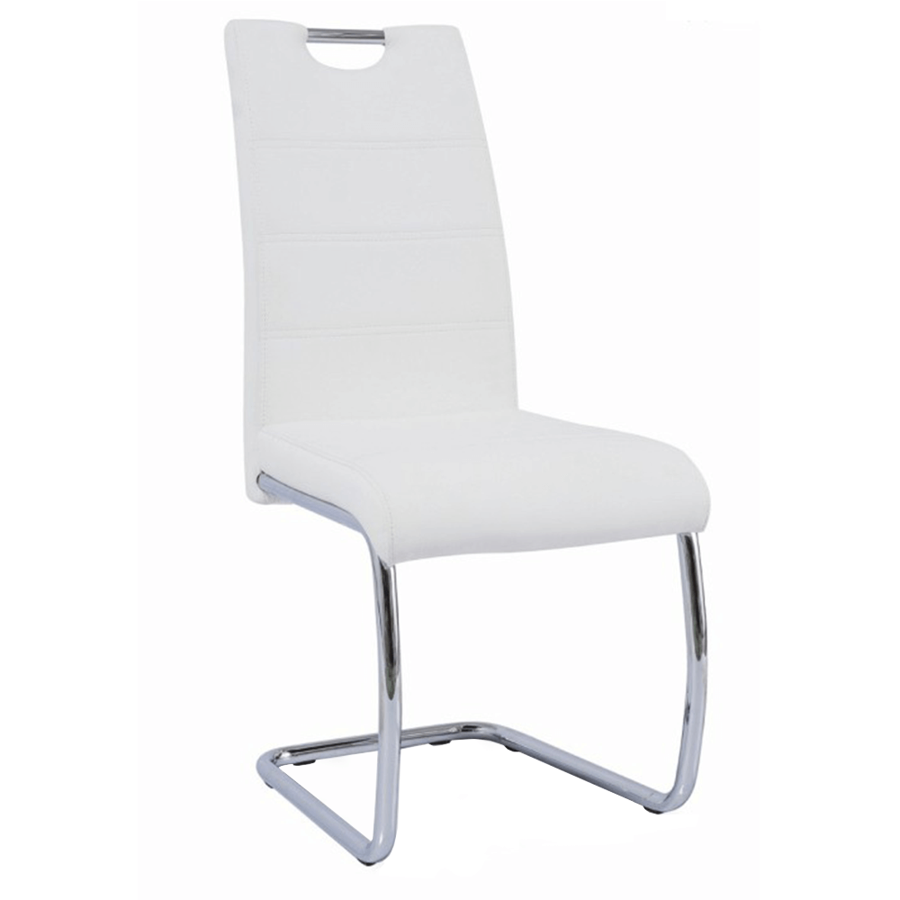 Scaun dining, alb/cusătură culoare deschisă, ABIRA NEW