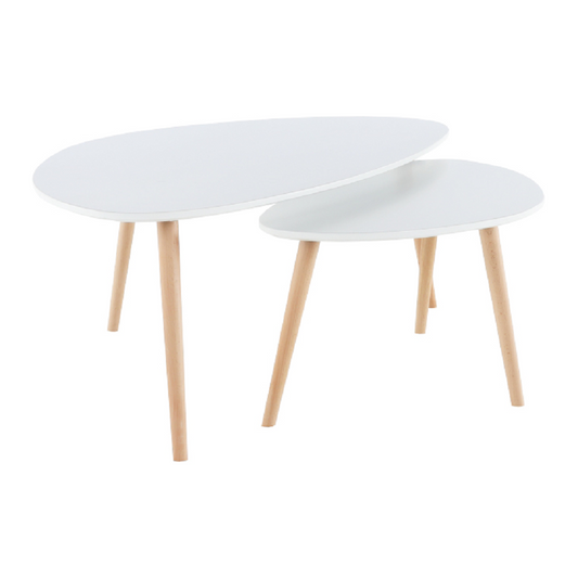 Set 2 măsuţe de cafea, alb/fag, FOLKO NEW
