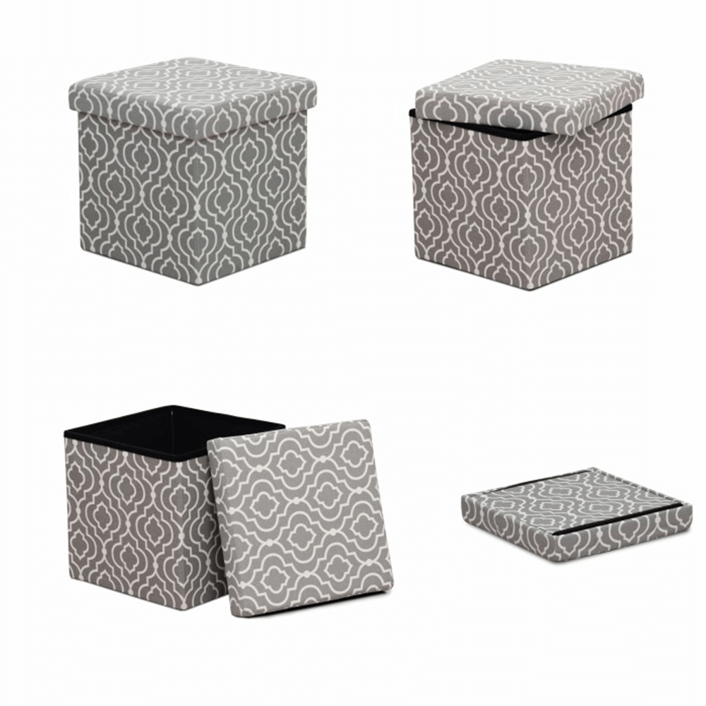 Taburet pliabil, material gri/model alb, MARLO