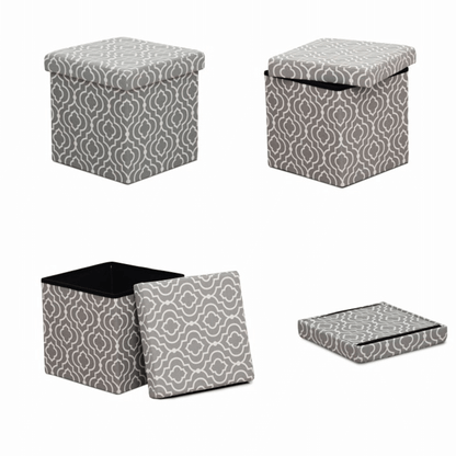 Taburet pliabil, material gri/model alb, MARLO