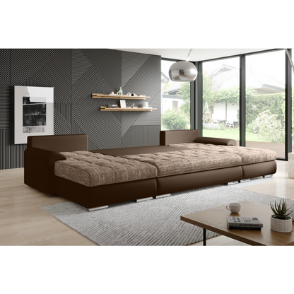 Set canapea universală, piele ecologică maro/melir maro, TOLITA U UNI