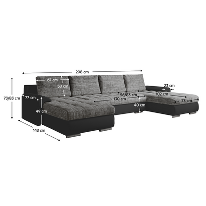 Set canapea universal, piele ecologică negru/melir gri, TOLITA U UNI
