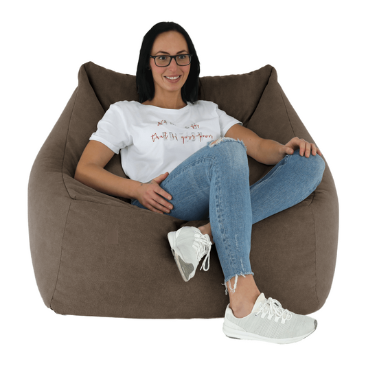 Fotoliu tip sac, material textil maro, URASON