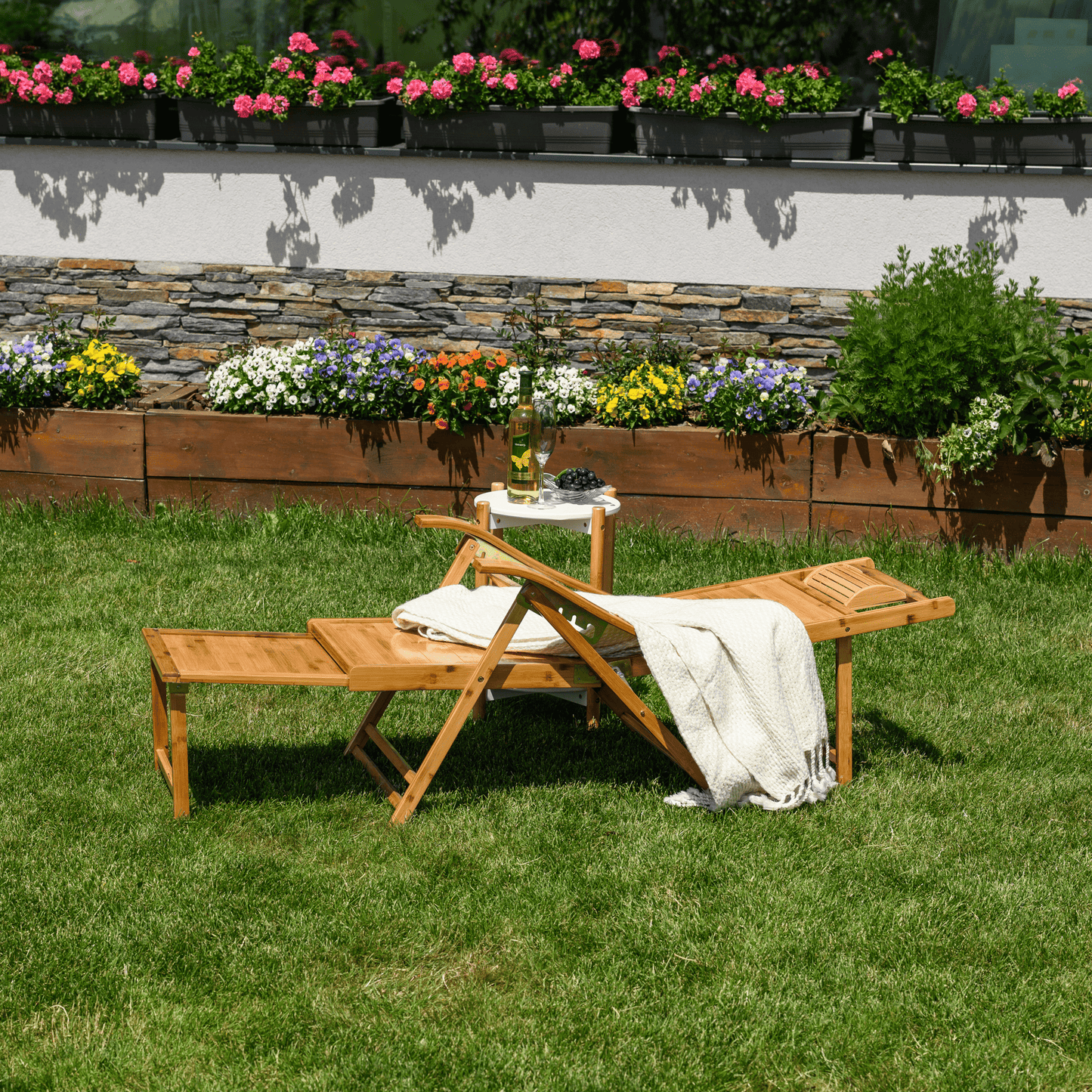 Fotoliu de grădină poziţionabil, natural, bambus, VARDON