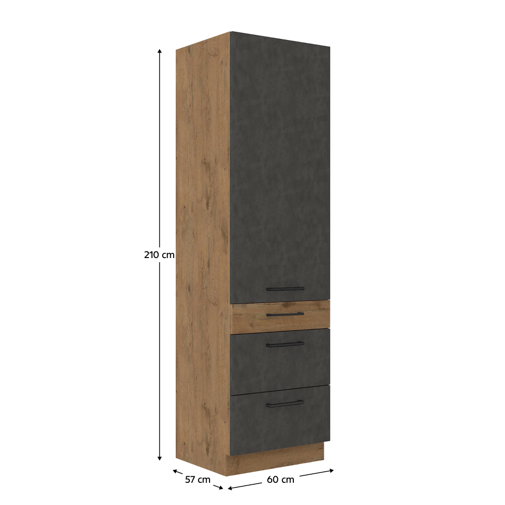 Dulap înalt, stejar lancelot/gri mat, VEGA 60 DKS-210 3S 1F