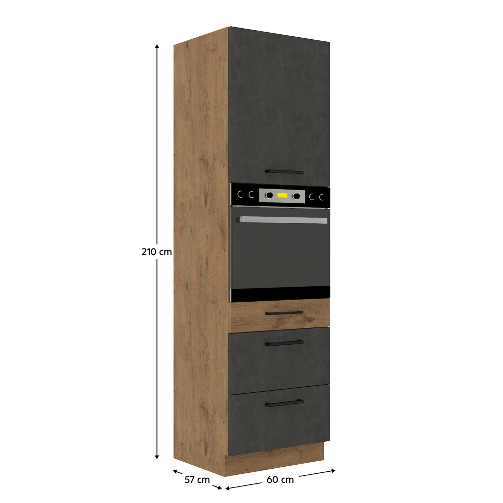 Dulap înalt, stejar lancelot/gri mat, VEGA 60 DPS-210 3S 1F