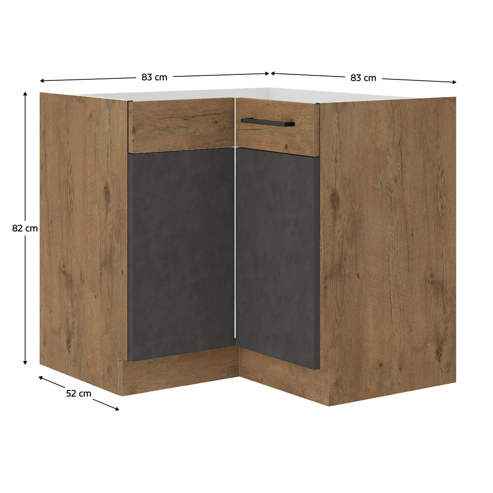 Dulap inferior de colţ, gri mat/stejar lancelot, VEGA 90x90 DN 1F BB