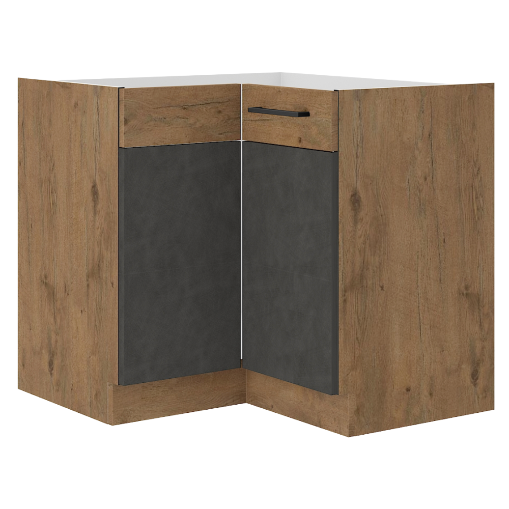 Dulap inferior de colţ, gri mat/stejar lancelot, VEGA 90x90 DN 1F BB
