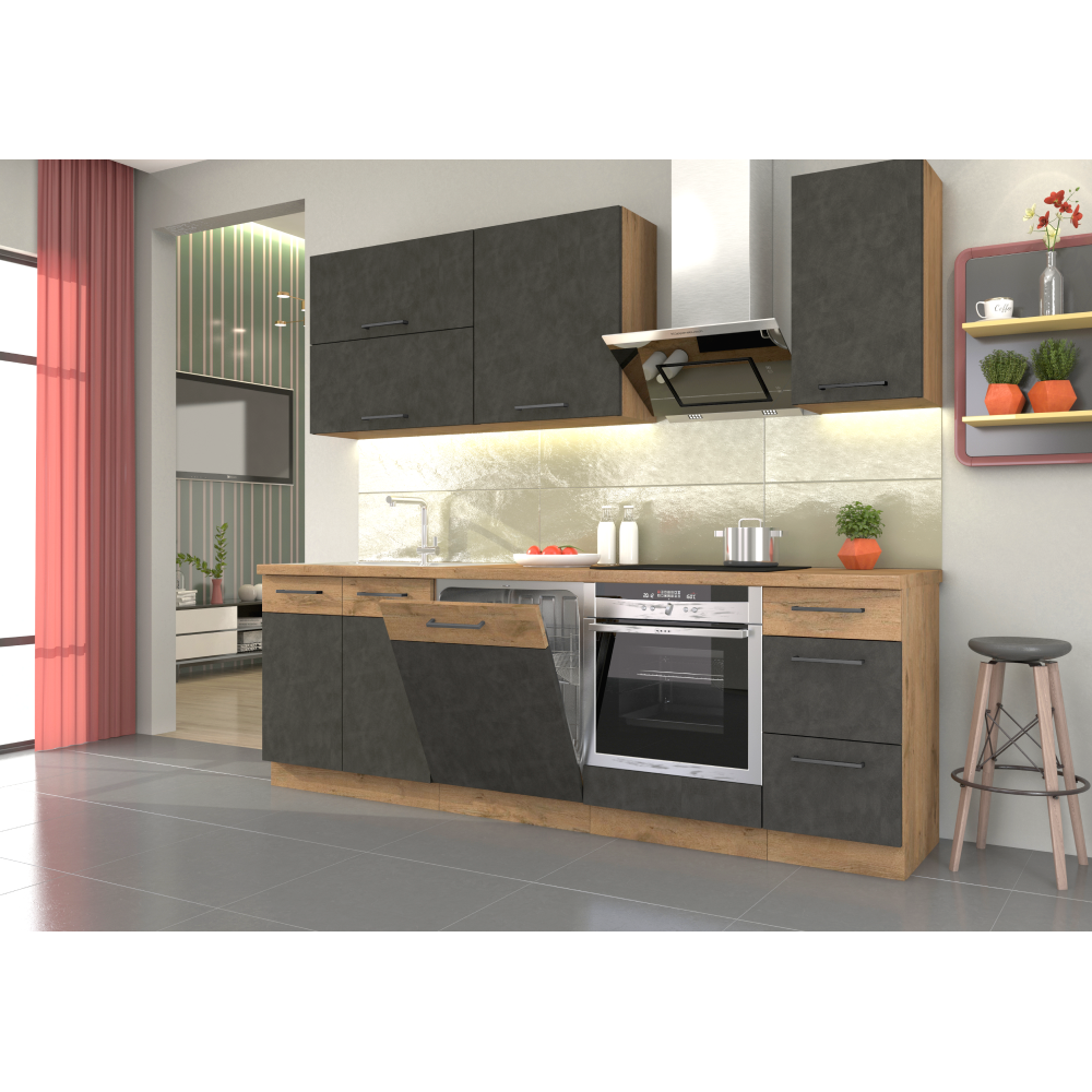 Uşă pentru maşina de spălat vase încorporată, gri mat/stejar lancelot, VEGA ZM 713x596