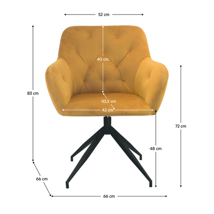 Scaun pivotant, ţesătură de catifea muştar/ negru, VELEZA NEW