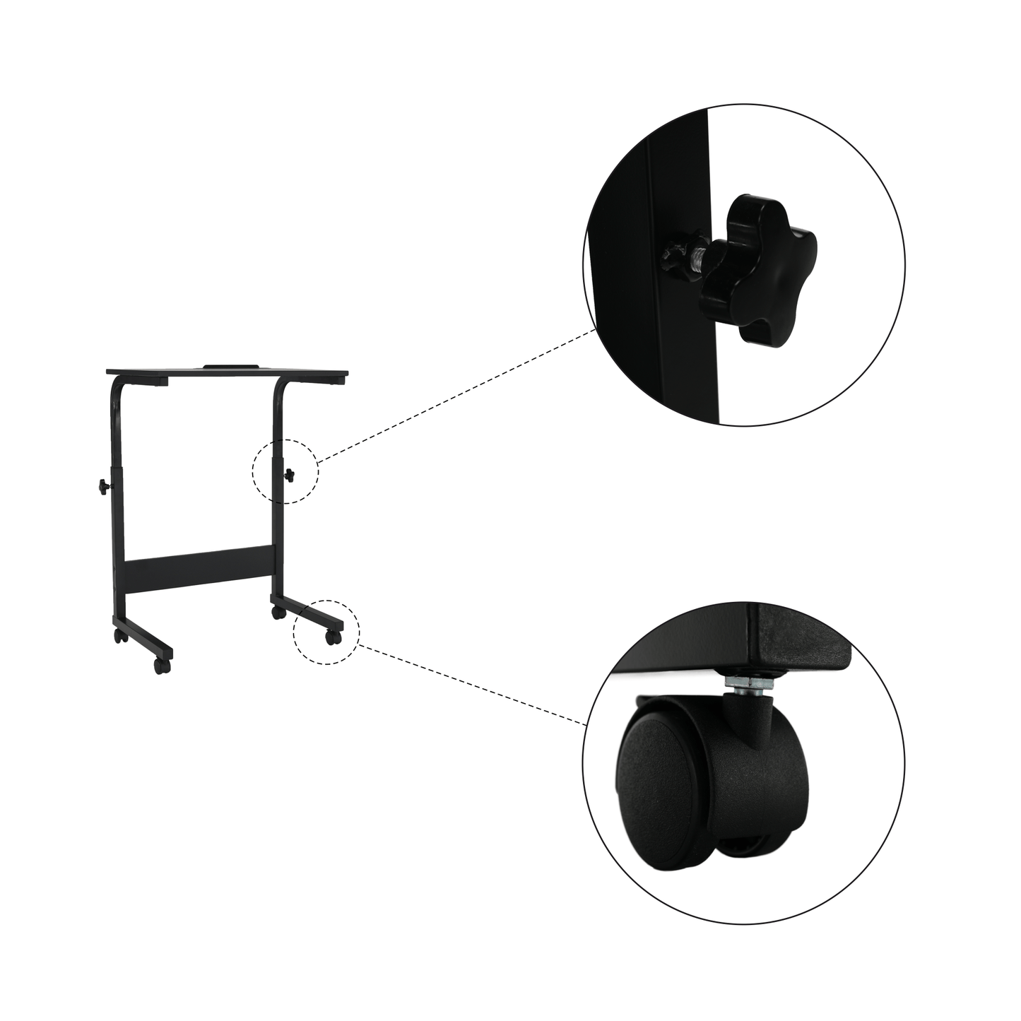 Reglabil birou PC cu roţi, negru, WESTA