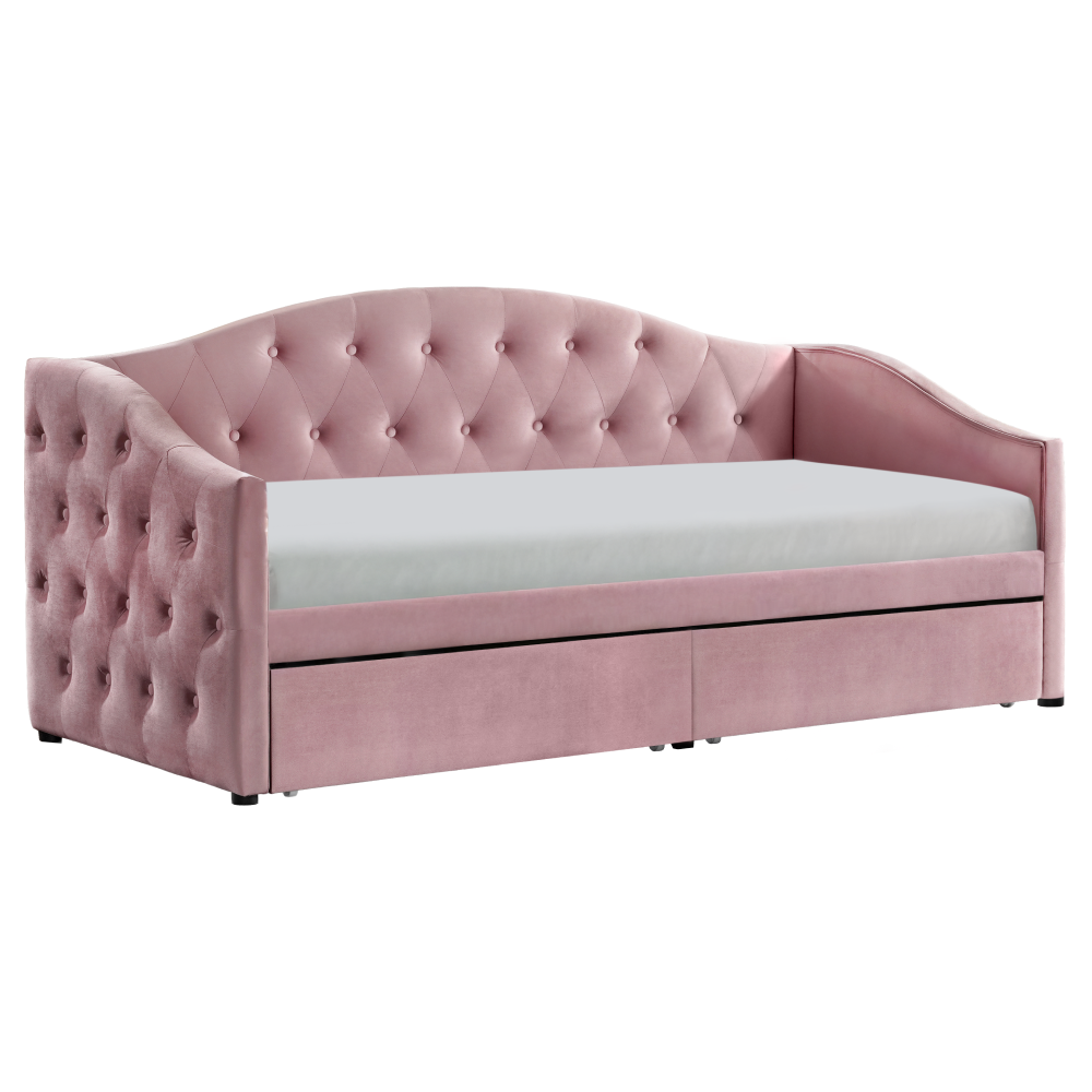 Pat cu spaţiu de depozitare, 90x200, ţesătură Velvet roz, ZASKA
