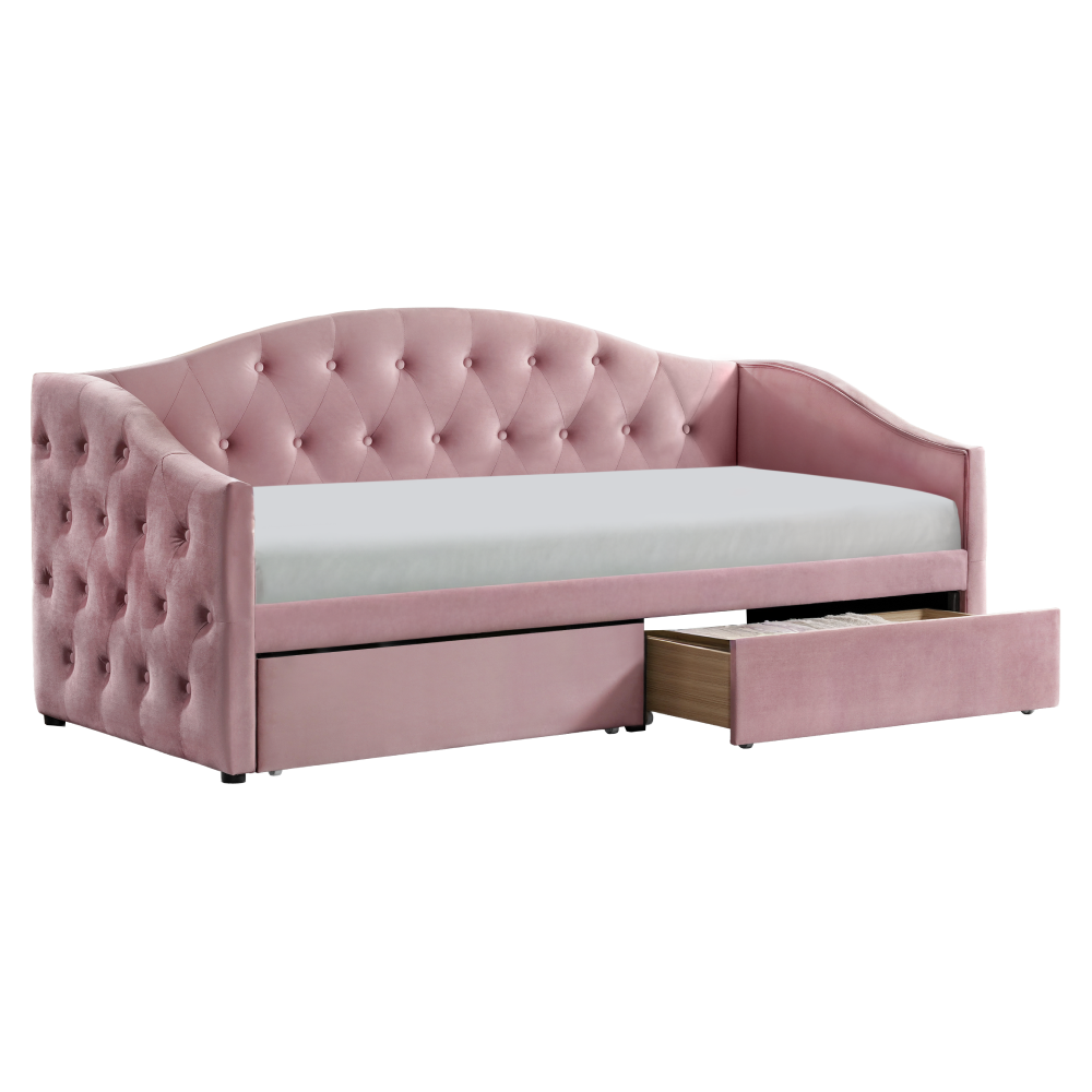 Pat cu spaţiu de depozitare, 90x200, ţesătură Velvet roz, ZASKA