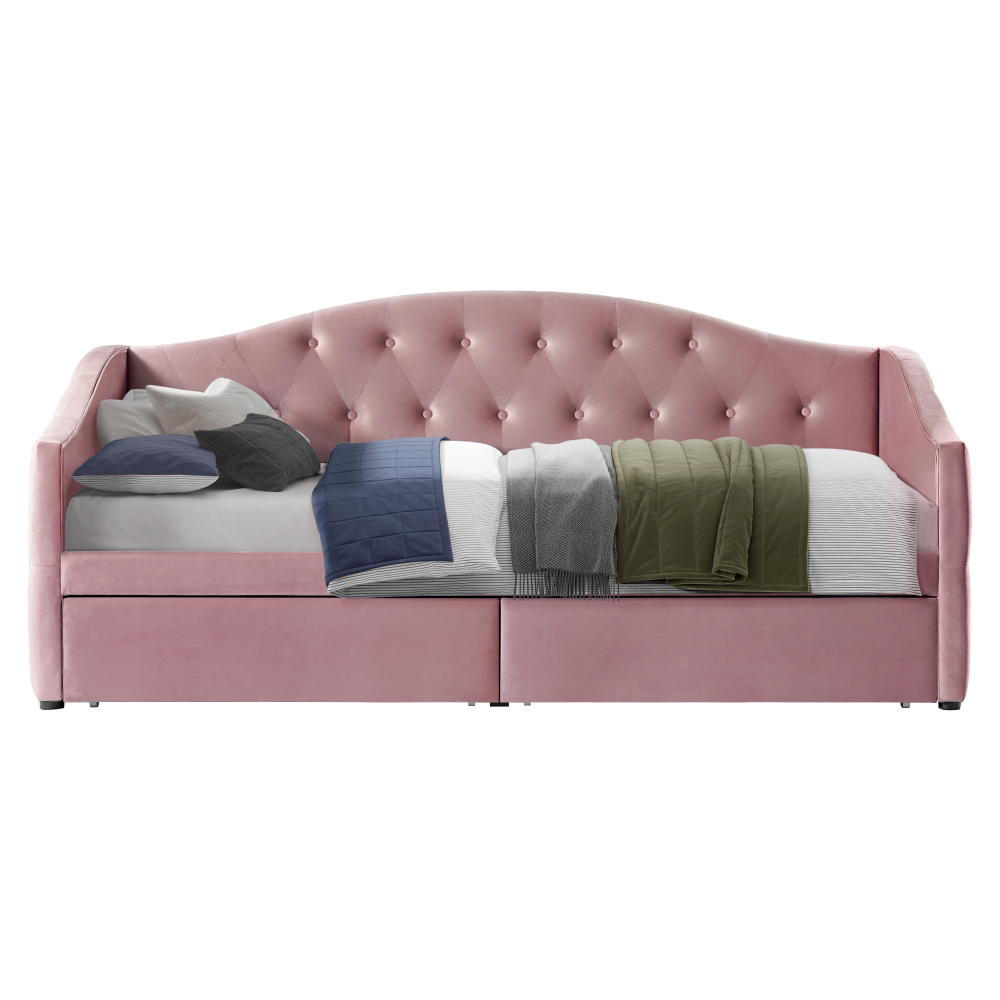 Pat cu spaţiu de depozitare, 90x200, ţesătură Velvet roz, ZASKA