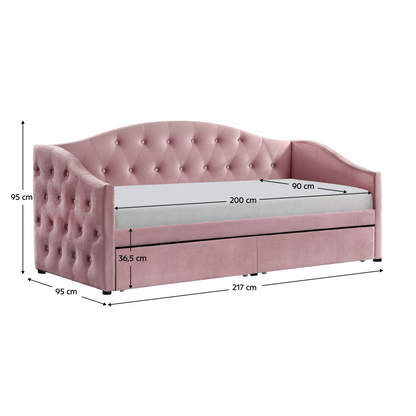 Pat cu spaţiu de depozitare, 90x200, ţesătură Velvet roz, ZASKA