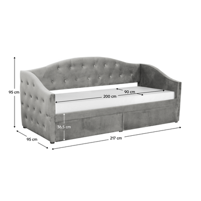 Pat cu spaţiu de depozitare, 90x200, ţesătură Velvet gri, ZASKA
